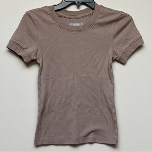 Everlane Organic Cotton Ribbed T-Shirt Taupe Brown XS Cropped Baby Tee